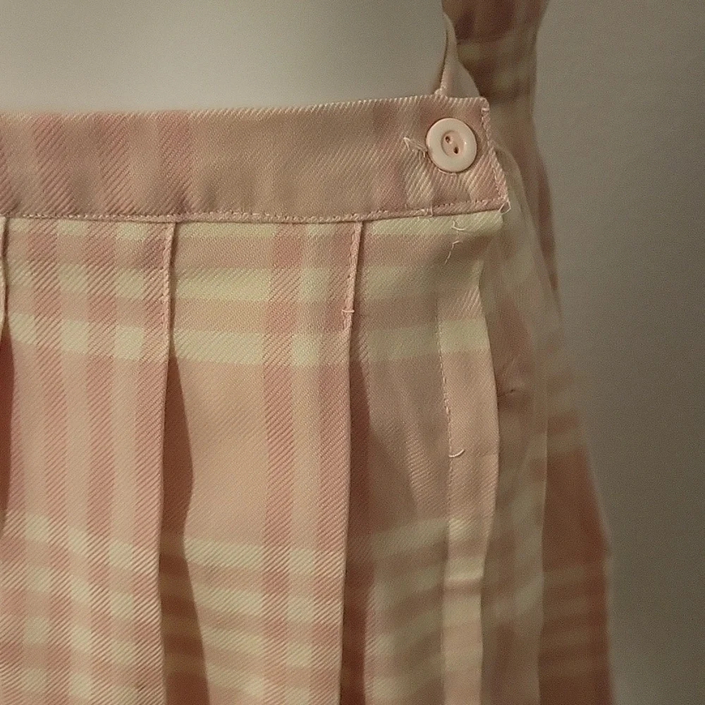 Vtg 1980s COS COB Pastel Pink Plaid Accordian Pleated Longline Skirt FLAWED